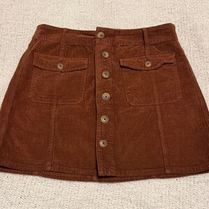 AEO Corduroy Button-Front Mini Skirt in Chestnut Brown